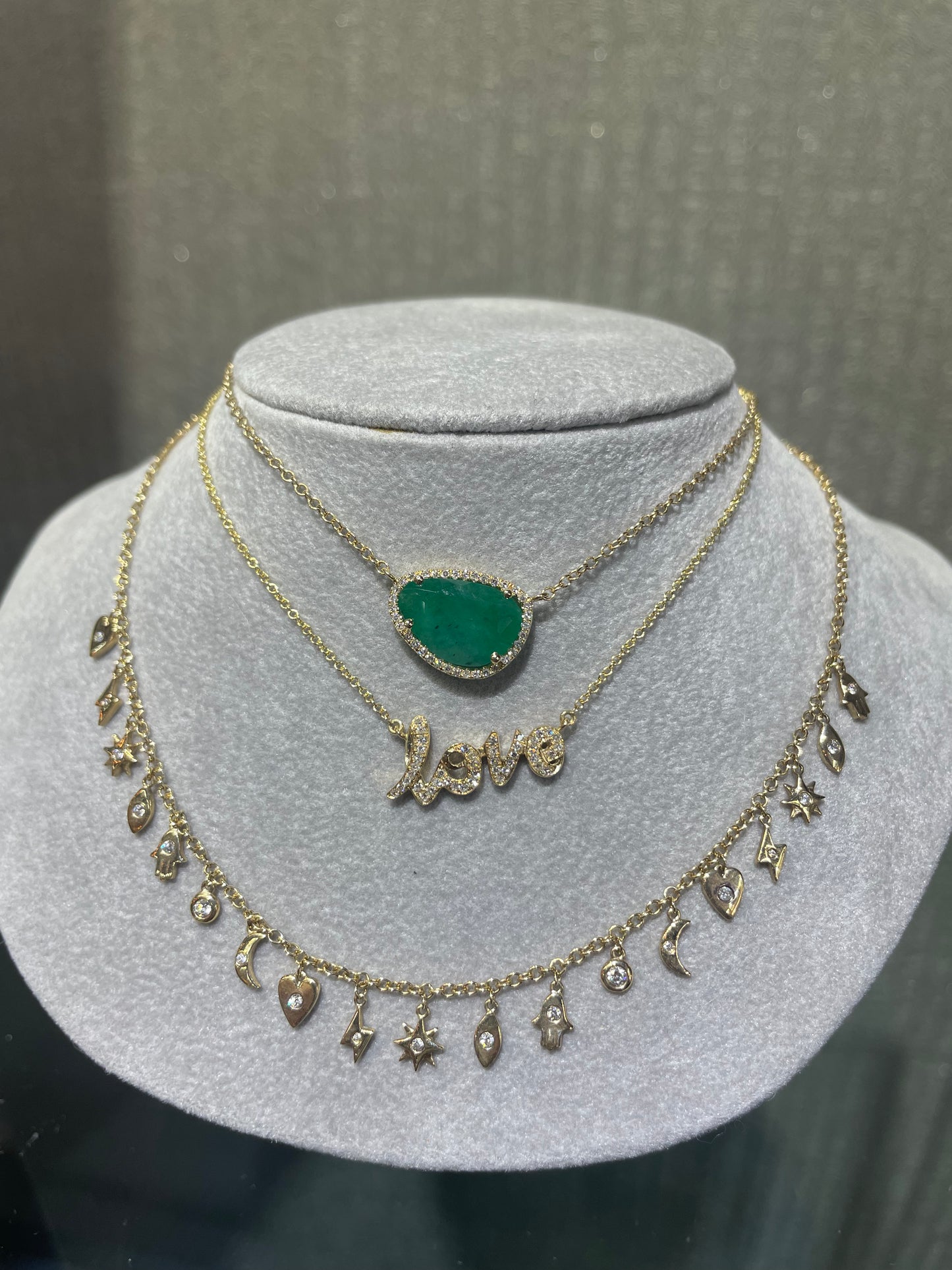 14K Yellow Gold Diamond LOVE Necklace