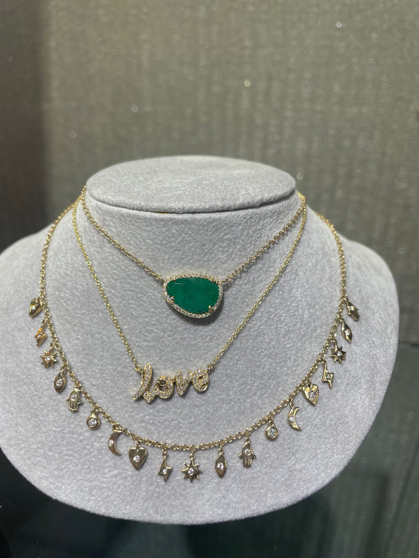 14K Yellow Gold Diamond LOVE Necklace