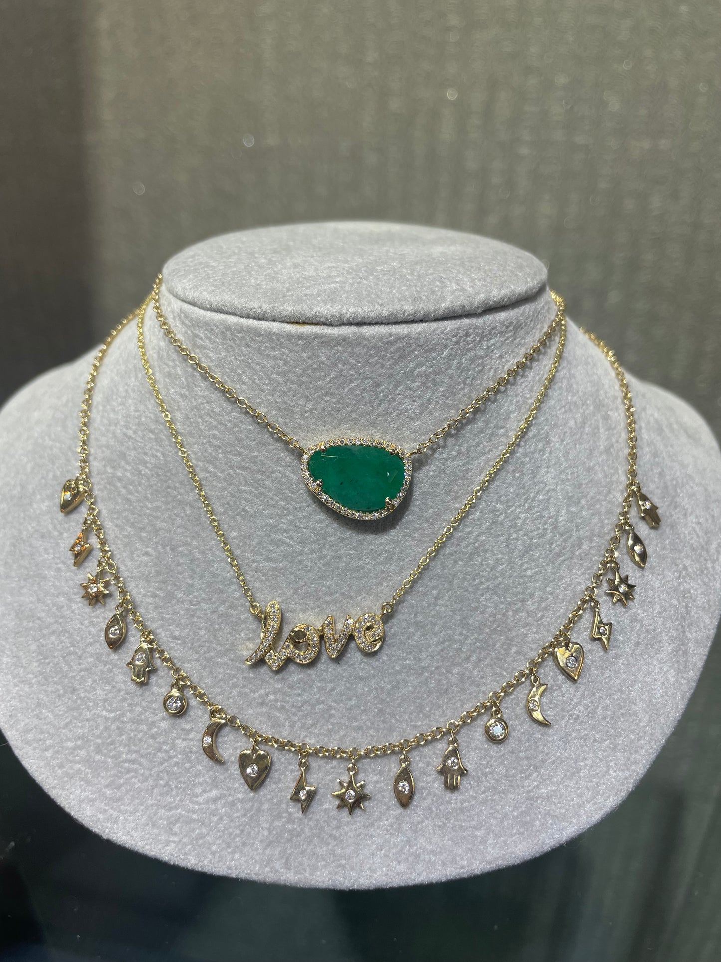 14K Yellow Gold Diamond LOVE Necklace
