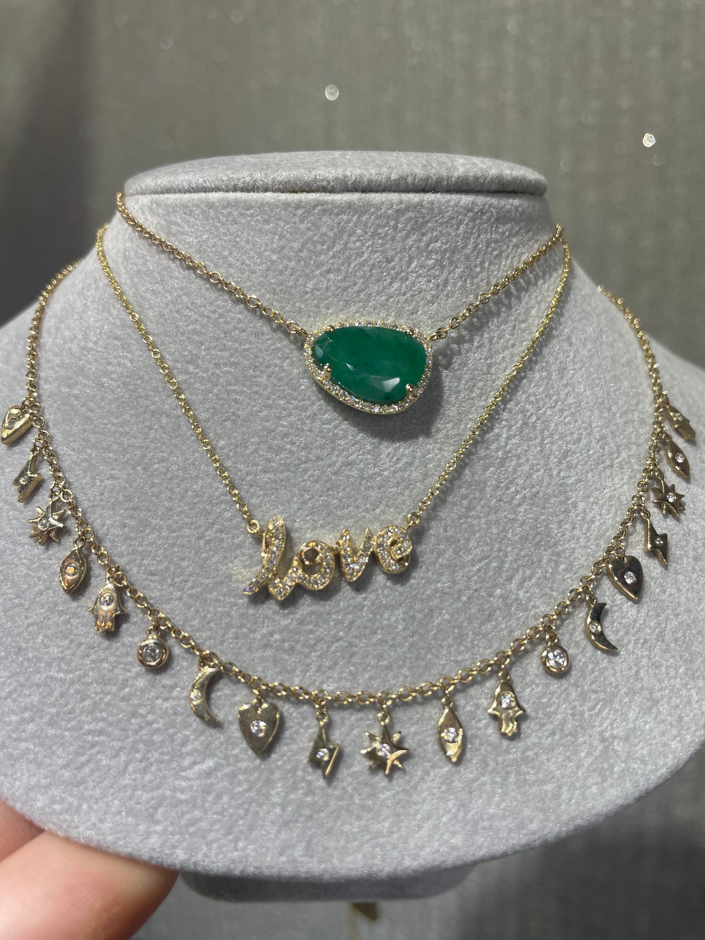 14K Yellow Gold Diamond LOVE Necklace