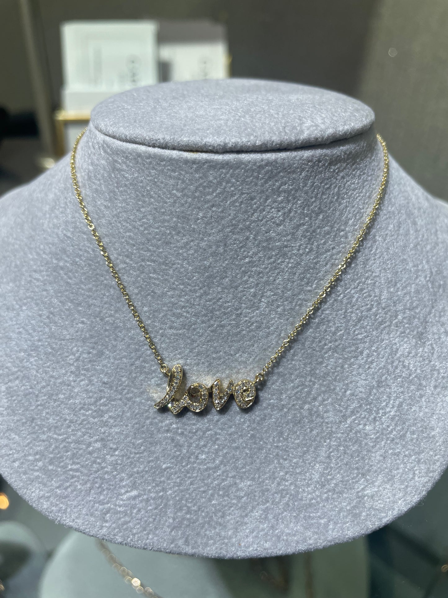 14K Yellow Gold Diamond LOVE Necklace