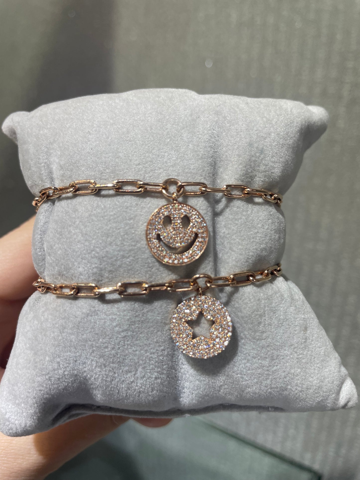 14k Rose Gold and Diamond Happy Face Bracelet