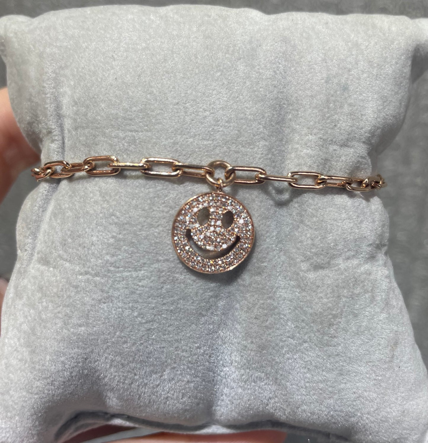 14k Rose Gold and Diamond Happy Face Bracelet