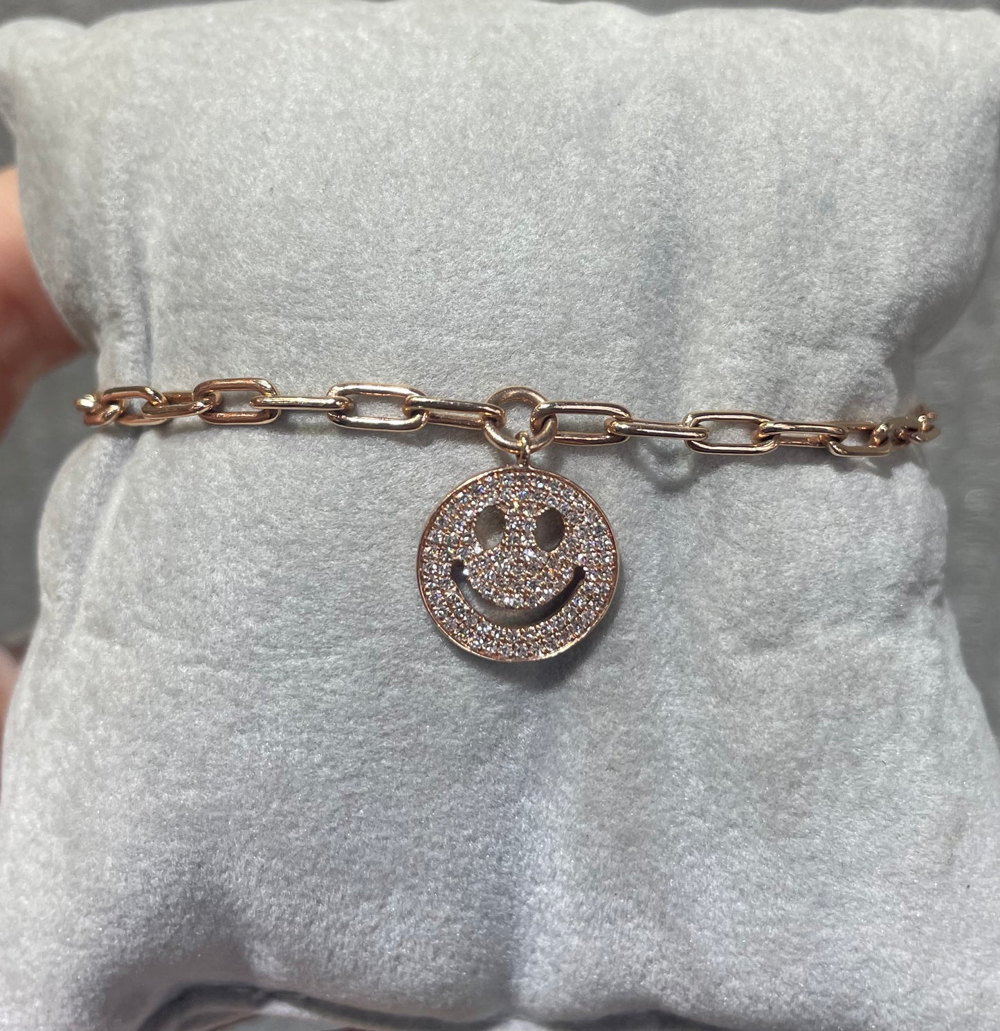 14k Rose Gold and Diamond Happy Face Bracelet