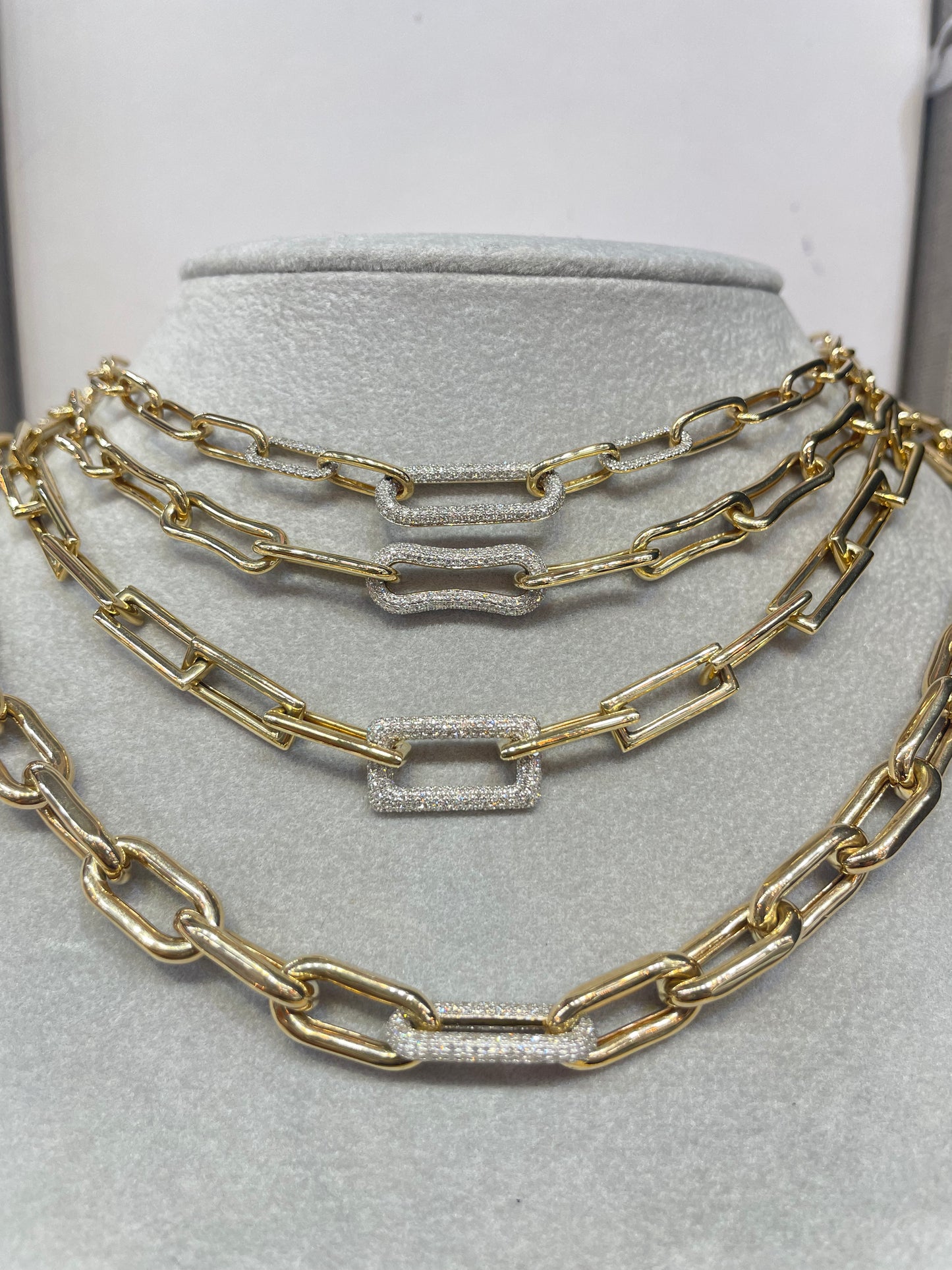 14K Yellow Gold Paper Clip Diamond Necklace