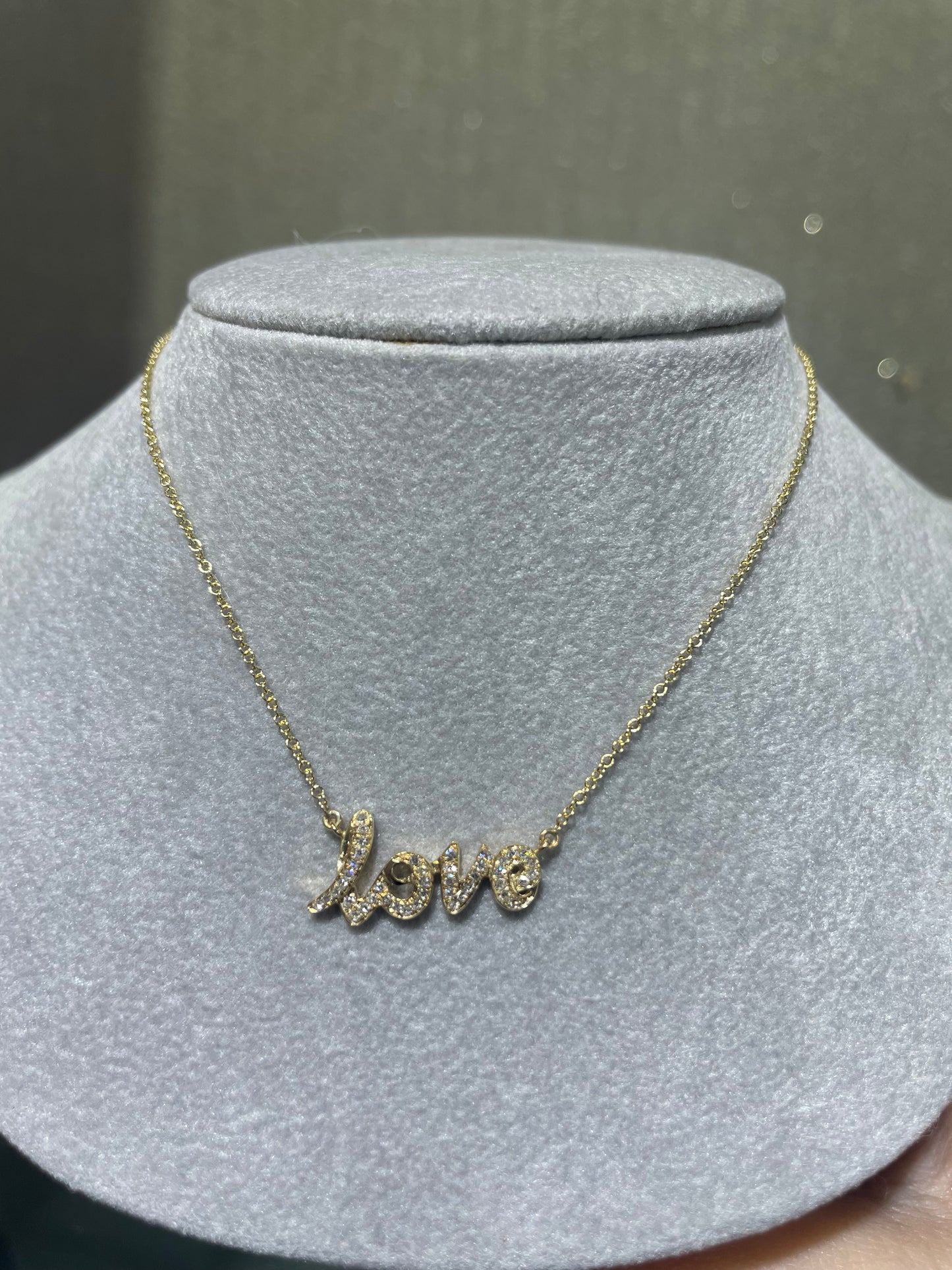 14K Yellow Gold Diamond LOVE Necklace