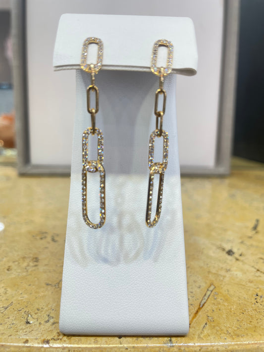 14k Yellow Gold Diamond Paper Clip Chain Earrings
